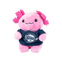 Small plush axolotyl wearing Utah State Aggies t-shirt